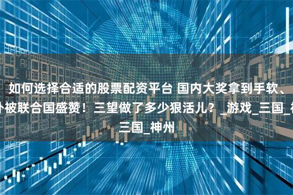 如何选择合适的股票配资平台 国内大奖拿到手软、国外被联合国盛赞！三望做了多少狠活儿？_游戏_三国_神州